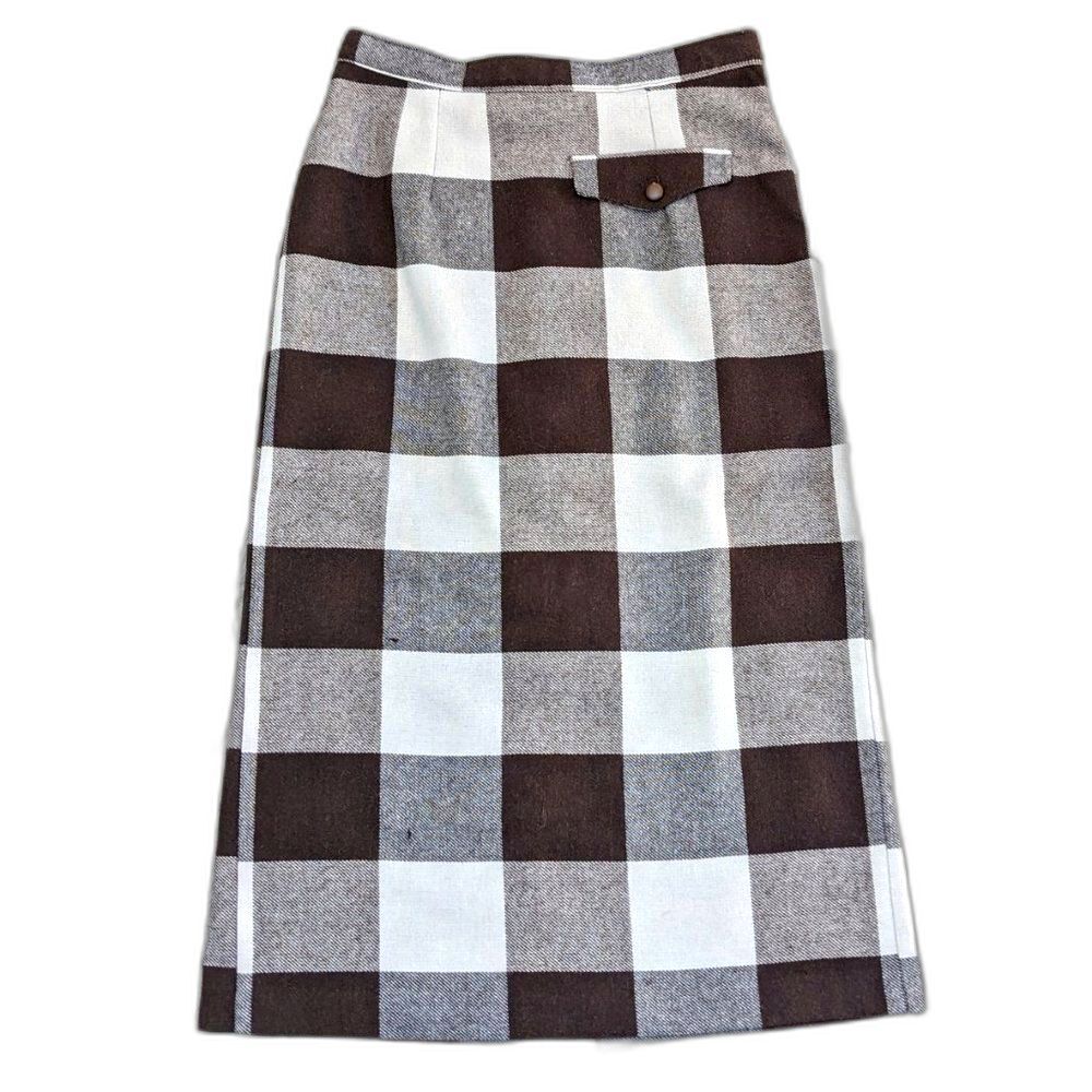 VINTAGE 60s MADE IN ITALY Mod Picnic/Checkerboard Plaid Woven Pencil Skirt, Sz 4
